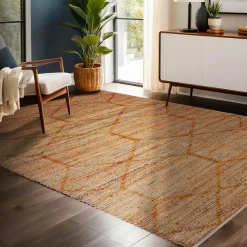 Tapis de salon rectangulaire jute et coton tissé main (140 x 200 cm) Jaya Marron