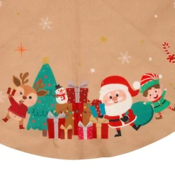 Tapis de sapin en jute (D90 cm) Lutin et Père Noël Multicolore