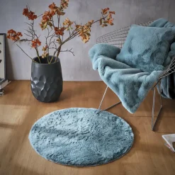Tapis rond fausse fourrure (80 cm) Finn Bleu