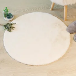 Tapis rond fausse fourrure (80 cm) Jona Ivoire