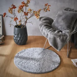 Tapis rond fausse fourrure (80 cm) Finn Gris anthracite