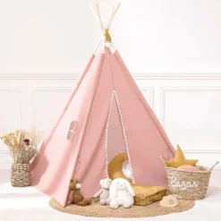 Tipi enfant bois et tissu (H160 cm) Wapi Rose