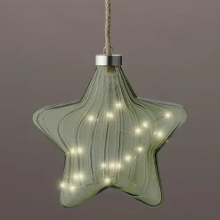 Étoile lumineuse en verre à piles 15 LED (D20 cm) Vintage Thé vert et blanc chaud