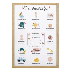 Toile murale enfant et stylo (30 x 40 cm) Mes premières fois Beige