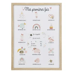 Toile murale enfant et stylo (30 x 40 cm) Mes premières fois Lila Beige