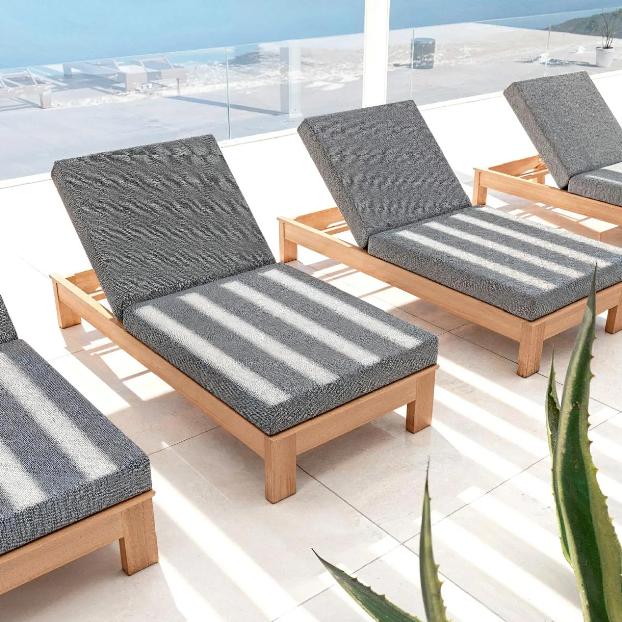 Transat en bois d'acacia Bornéo Gris anthracite