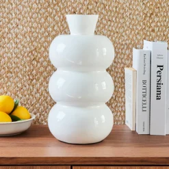 Vase en métal émaillé fait main (H33 cm) Serena Blanc brillant