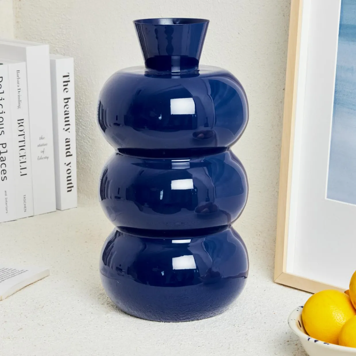 Vase en métal émaillé fait main (H33 cm) Serena Bleu roi brillant