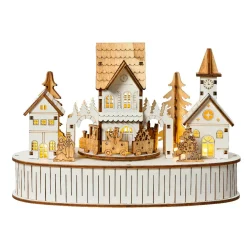 Village de Noël en bois lumineux et musical à piles (22 x H15 cm) Ville de lumière