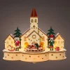Village de Noël en bois lumineux et musical à piles (30 x H24 cm) Église et casse-noisette