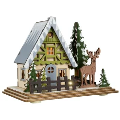 Village de Noël en bois lumineux à piles (16 x H12 cm) Ma maison en Forêt