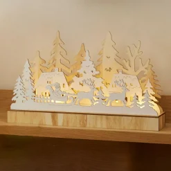 Village de Noël en bois lumineux à piles (30 x 18 cm) Pôle Nord