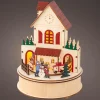 Village de Noël en bois lumineux et musical à piles (H20 cm) Maison joyeuse Colorée