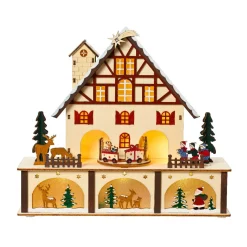 Village de Noël en bois lumineux et musical à piles (27 x H24 cm) Chalet Suisse Coloré