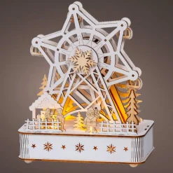 Village de Noël en bois lumineux et musical à piles (20 x 24 cm) Grande roue