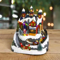 Village de Noël lumineux à piles Atelier et train de Noël lumineux et musical