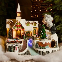 Village de Noël lumineux, animé et musical (H33 cm) Eglise et chanteurs