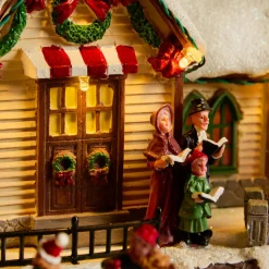 Village de Noël lumineux, animé et musical (H33 cm) Eglise et chanteurs