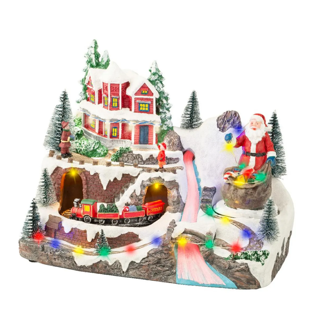 Village de Noël lumineux et musical Père Noël en montagne