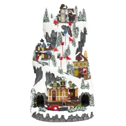 Village de Noël lumineux et animé (H52 cm) Piste de ski lumineuse