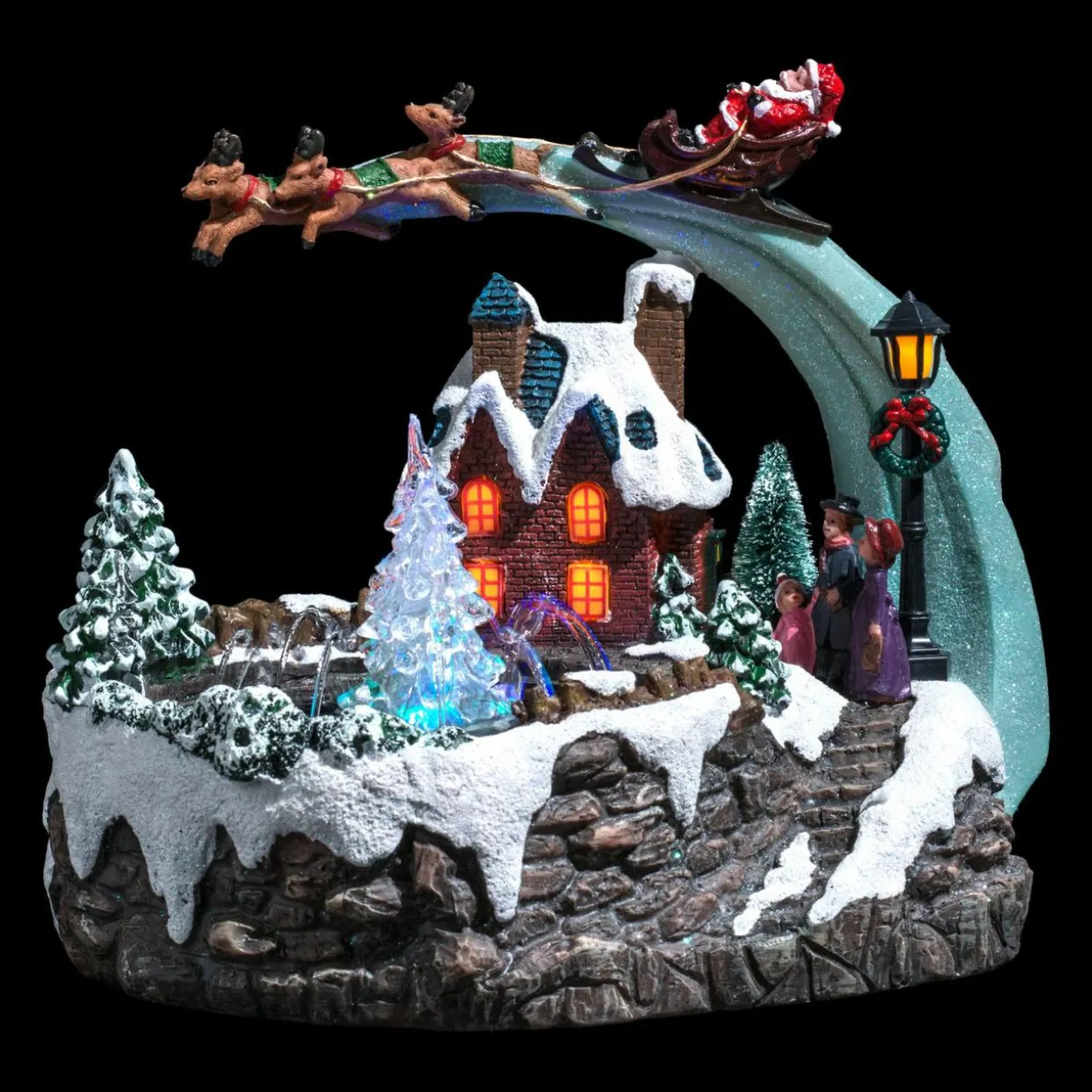 Village de Noël lumineux et musical Père Noël et fontaine