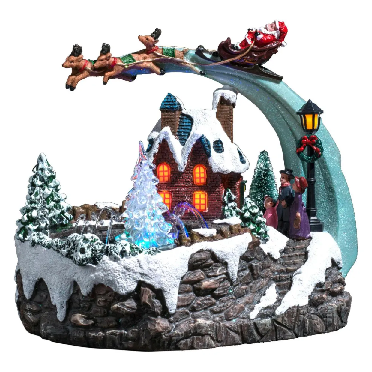 Village de Noël lumineux et musical Père Noël et fontaine