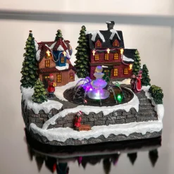 Village de Noël lumineux Maison et fontaine