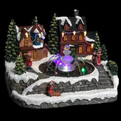 Village de Noël lumineux Maison et fontaine