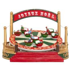 Village de Noël musical et animé sur piles (H26 cm) Manège Tasses tournantes