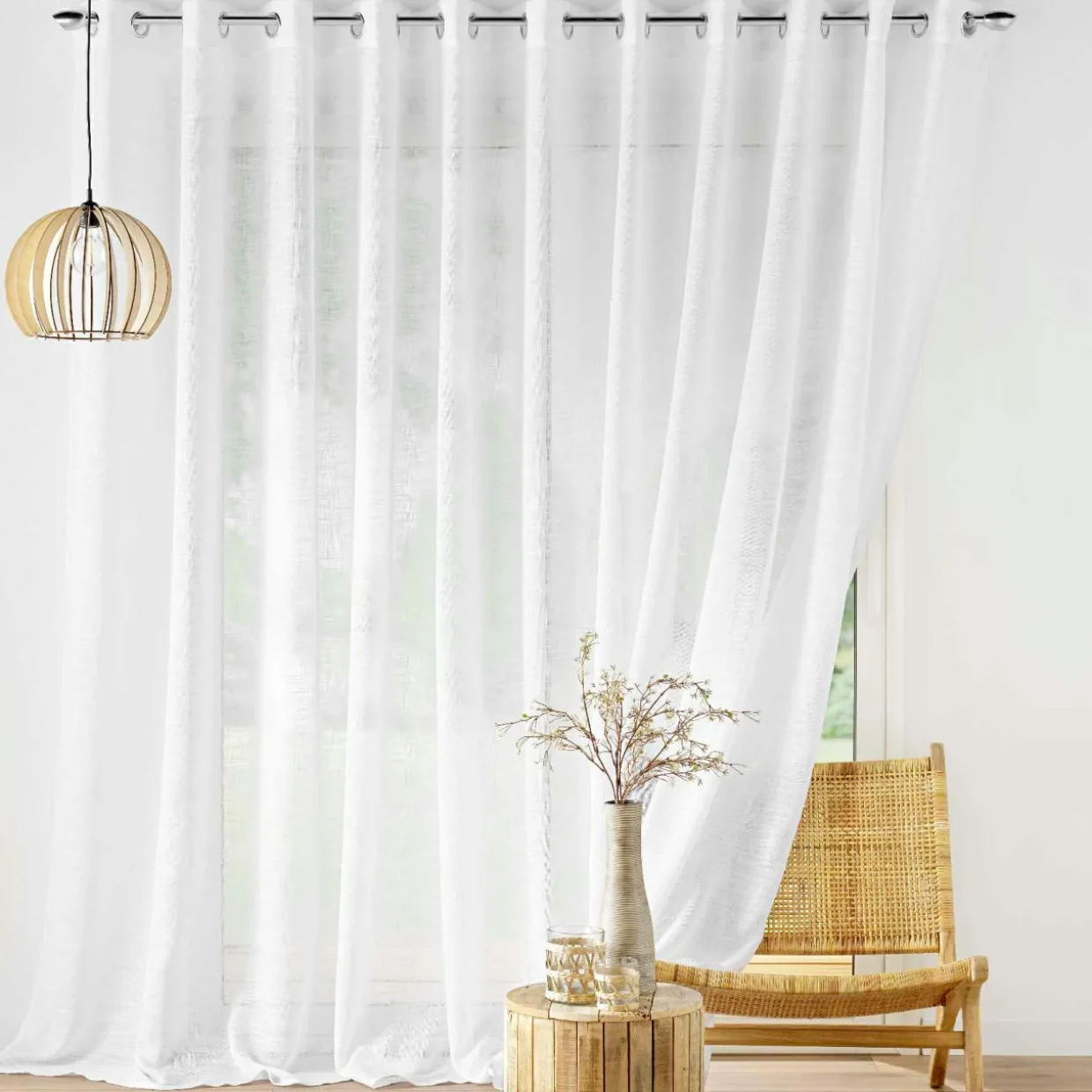 Voilage grande largeur effet lin tissé (400 x 240 cm) Haltona Blanc