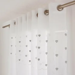 Voilage œillets (140 x 240 cm) Coeurs Gris