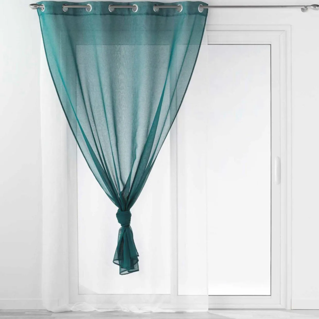 Voilage œillets (140 x 240 cm) Duetto Bleu pétrole et Blanc