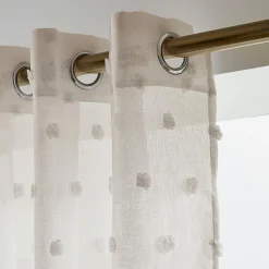 Voilage oeillets pompons (140 x 240 cm) Emie Beige