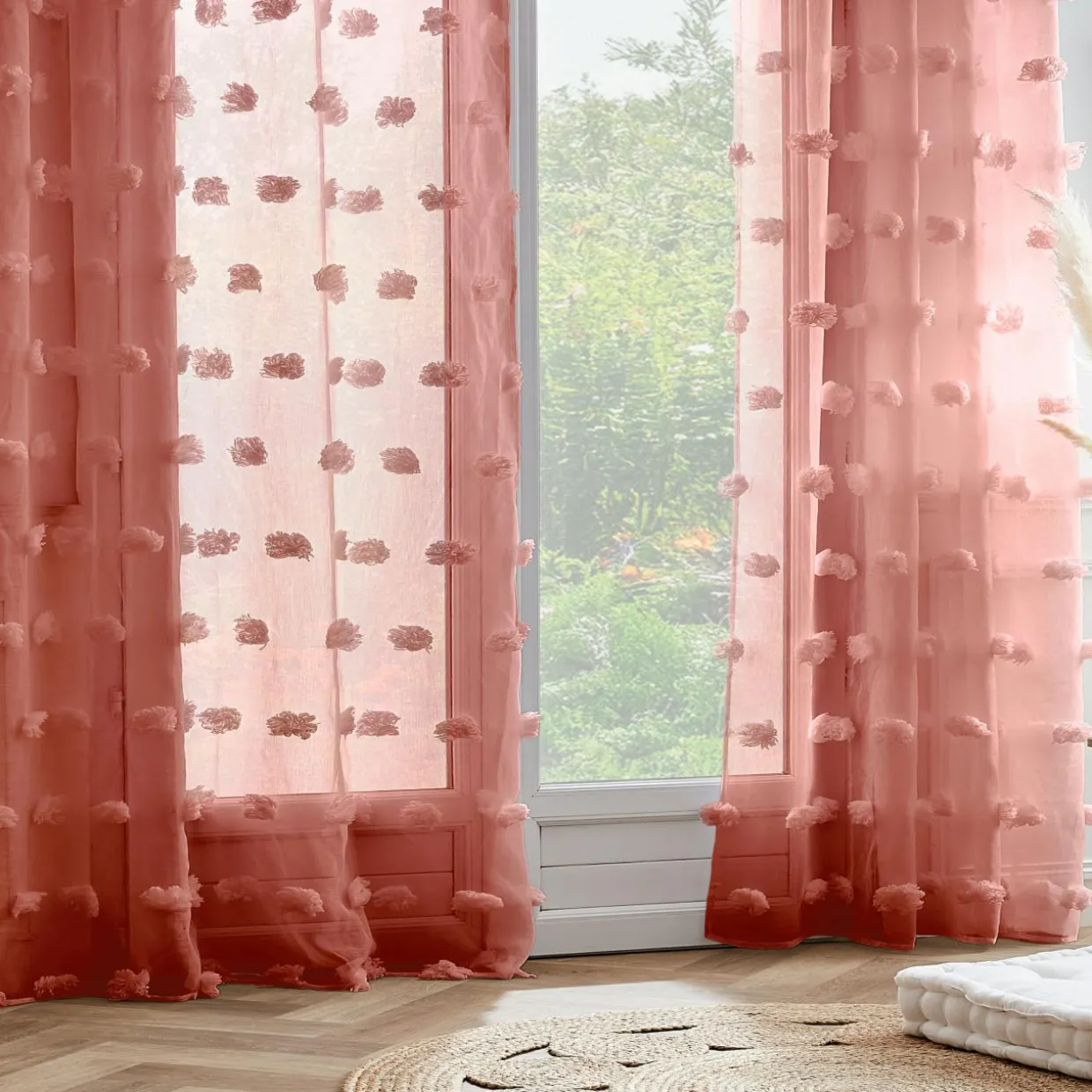 Voilage oeillets pompons (140 x 240 cm) Suzie Terracotta