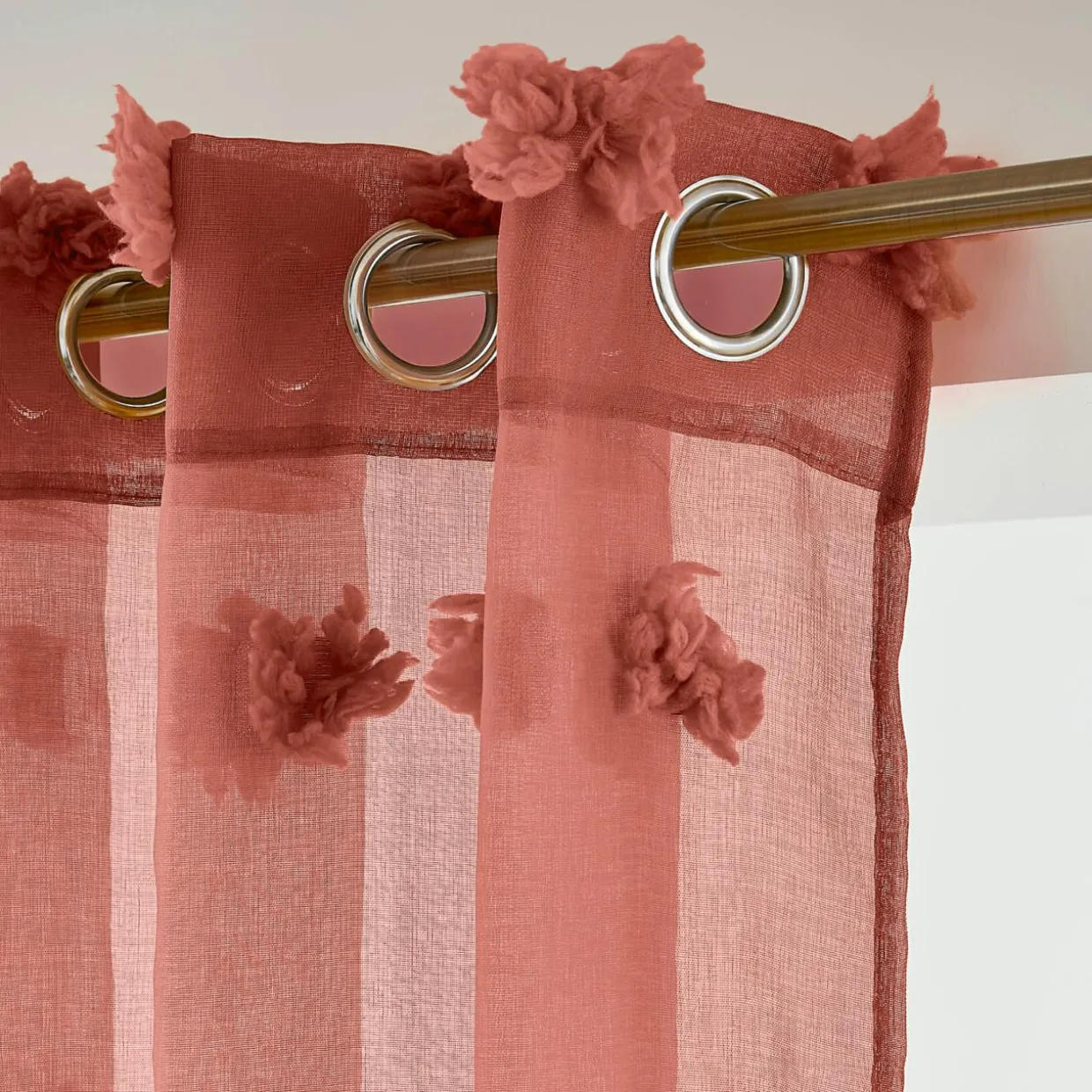 Voilage oeillets pompons (140 x 240 cm) Suzie Terracotta