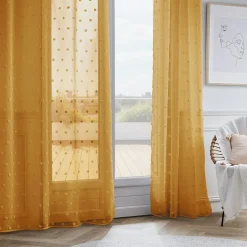 Voilage oeillets pompons (140 x 240 cm) Emie Jaune moutarde