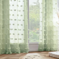 Voilage oeillets pompons (140 x 280 cm) Suzie Vert d'eau