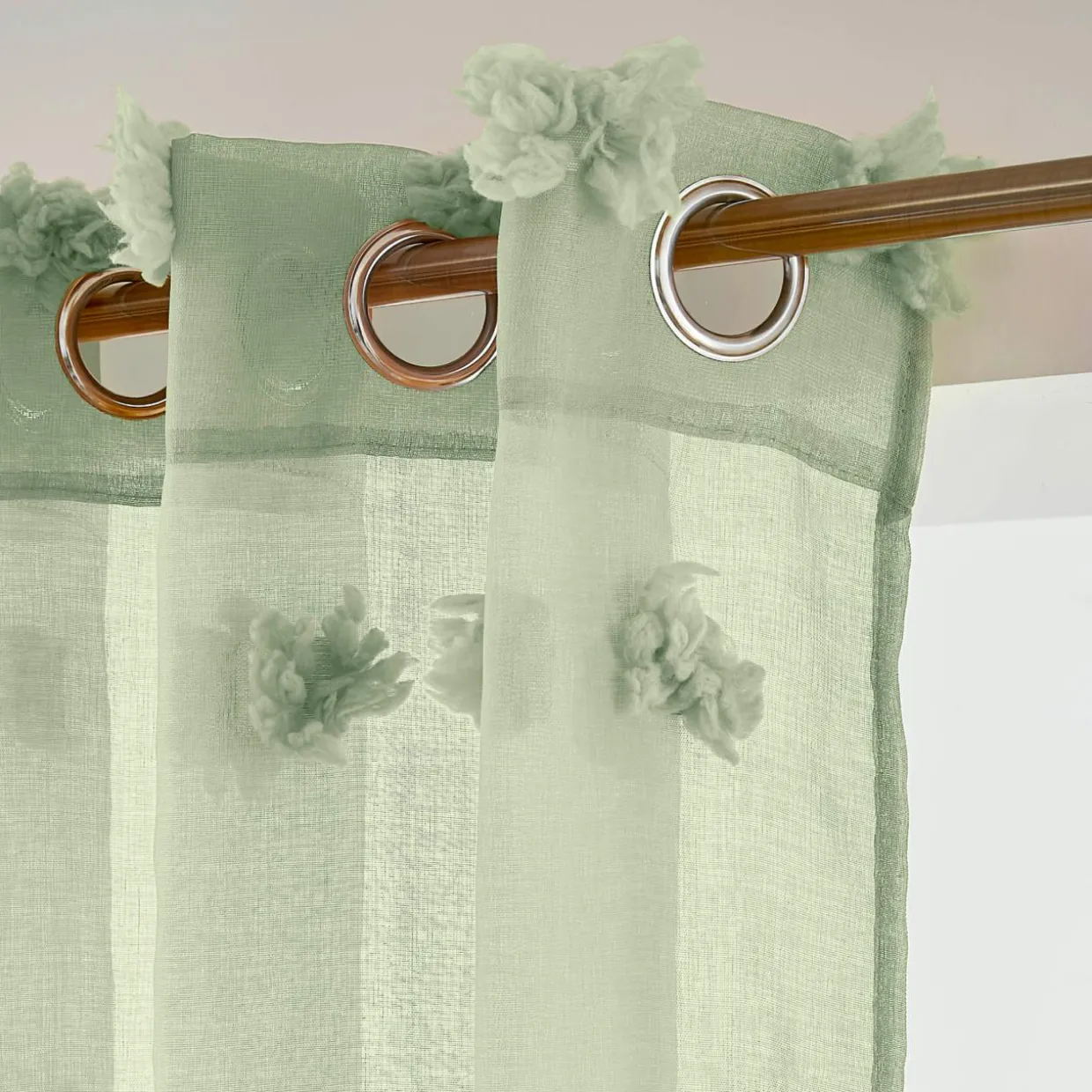 Voilage oeillets pompons (140 x 280 cm) Suzie Vert d'eau
