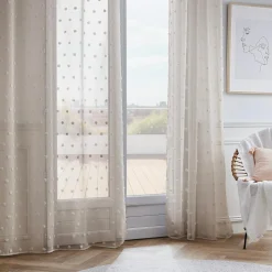 Voilage oeillets pompons (280 x 240 cm) Emie Beige