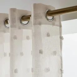 Voilage oeillets pompons (280 x 240 cm) Emie Beige